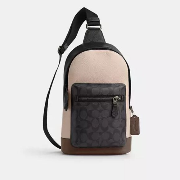 Coach Men's West Pack Color Block Signature Crossbody Sling Pack Bookbag $350 - Picture 1 of 4